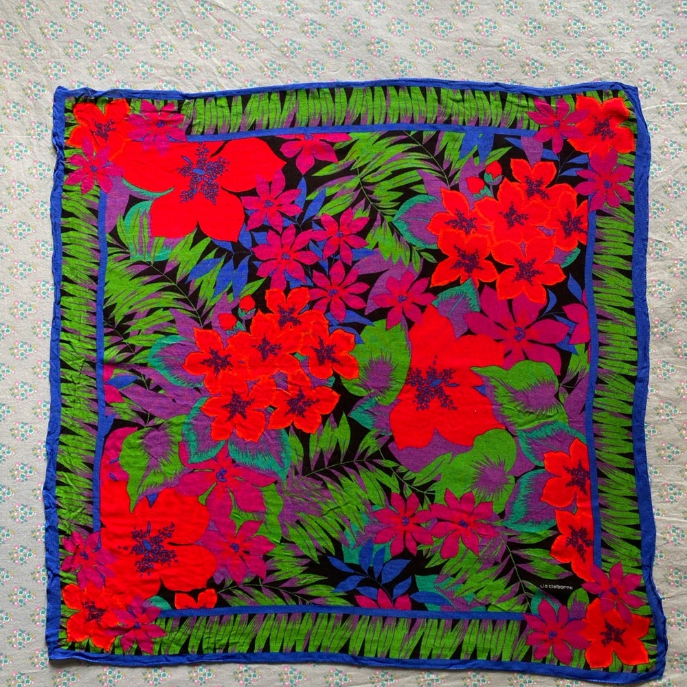 Liz Claiborne Vintage Bohemian Square Rayon Floral Scarf